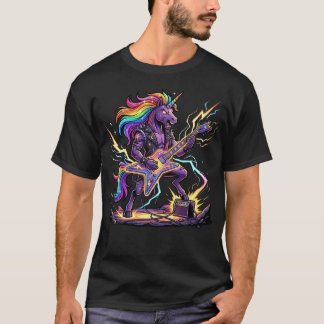 Funny Unicorn Playing Guitar Rock And Roll For T-Shirt