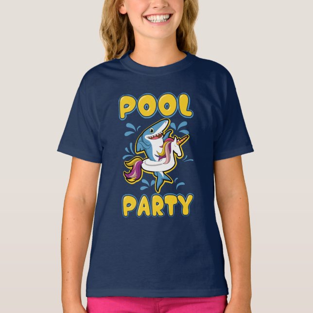 Funny Unicorn Pool Party T-Shirt (Front)
