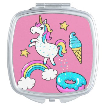 Funny Unicorn Pooping Rainbow Sprinkles On Donut Mirror For Makeup by CrazyFunnyStuff at Zazzle