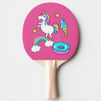 Funny Unicorn Pooping Rainbow Sprinkles On Donut Ping Pong Paddle by CrazyFunnyStuff at Zazzle