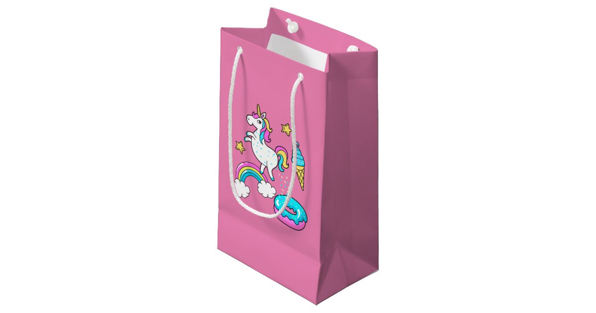 Funny Unicorn Pooping Rainbow Sprinkles On Donut Small Gift Bag