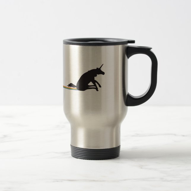 Funny Unicorn Pooping Rainbows Travel Mug (Right)
