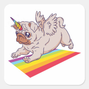 Funny Unicorn Pug Puppy Dog Hello, Love Miss You Square Sticker