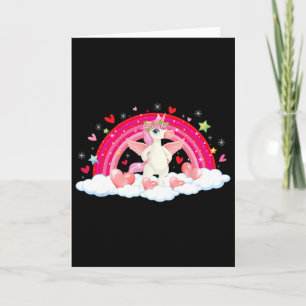 Funny Unicorn Rainbow Hearts Stars Happy Valentine Card