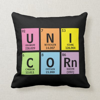 Funny Unicorn Rainbow Periodic Table of Elements Throw Pillow