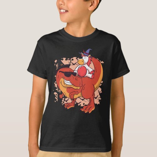 Funny Unicorn Riding Trex Halloween Dinosaur T_Shirt