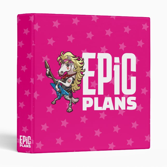 Funny Unicorn Rocker Epic Plans Guitar God Cartoon 3 Ring Binder (Front/Spine)