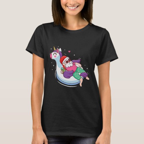 Funny Unicorn Santa on Vacation Christmas in July T_Shirt