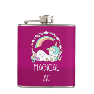 Funny Unicorn Saying Magical AF Hip Flask