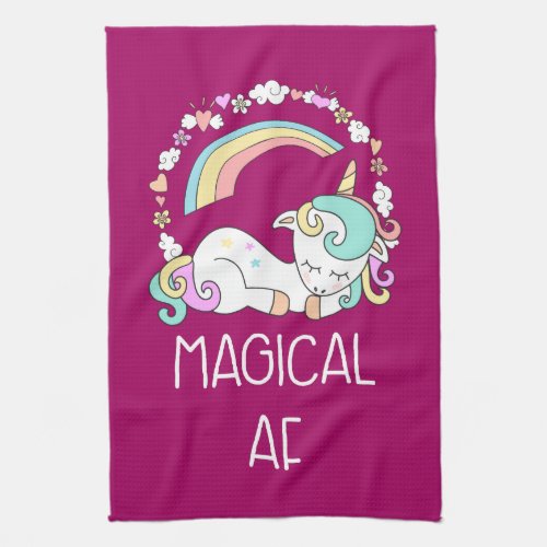 Funny Unicorn Saying Magical AF Illustration Kitchen Towel