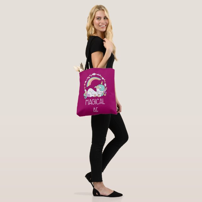 Funny Unicorn Saying Magical AF Illustration Tote Bag (On Model)