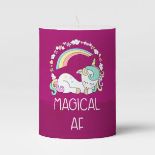 Funny Unicorn Saying Magical AF Pillar Candle