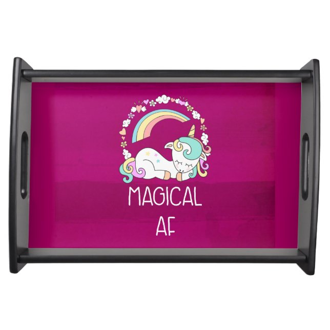 Funny Unicorn Saying Magical AF Serving Tray (Front)