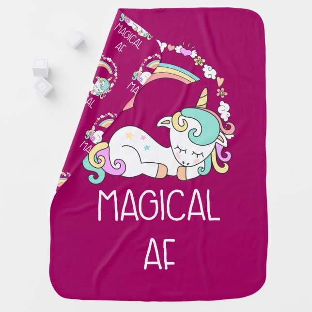 Funny Unicorn Saying Magical AF Swaddle Blanket (In Situ)