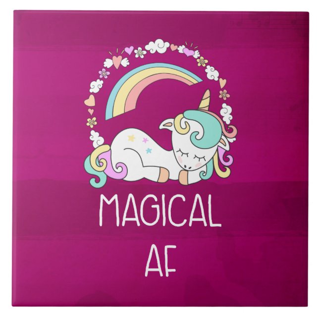 Funny Unicorn Saying Magical AF Tile (Front)