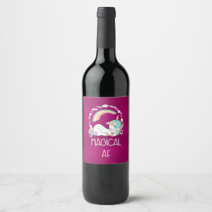 Funny Unicorn Saying Magical AF Wine Label