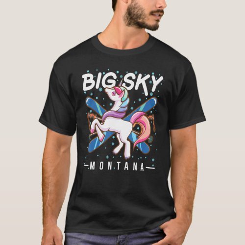 Funny Unicorn  Skiing Vacation Big Sky Montana T_Shirt