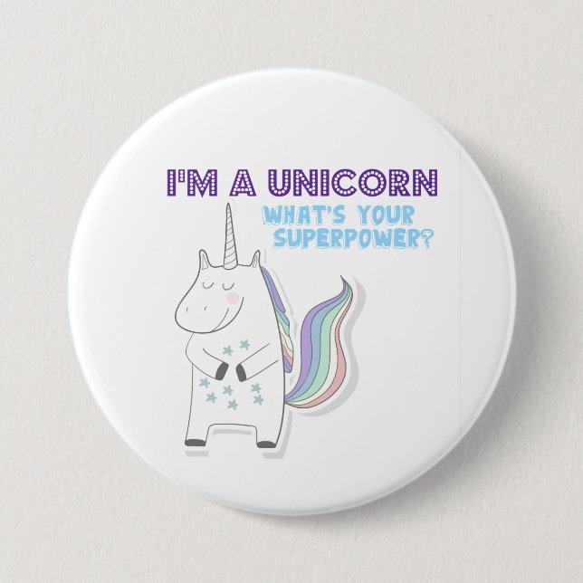 Funny Unicorn Superpower Button (Front)