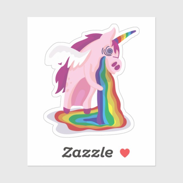 Funny Unicorn Vomiting Rainbow Sick Shaped Cool Sticker (Sheet)