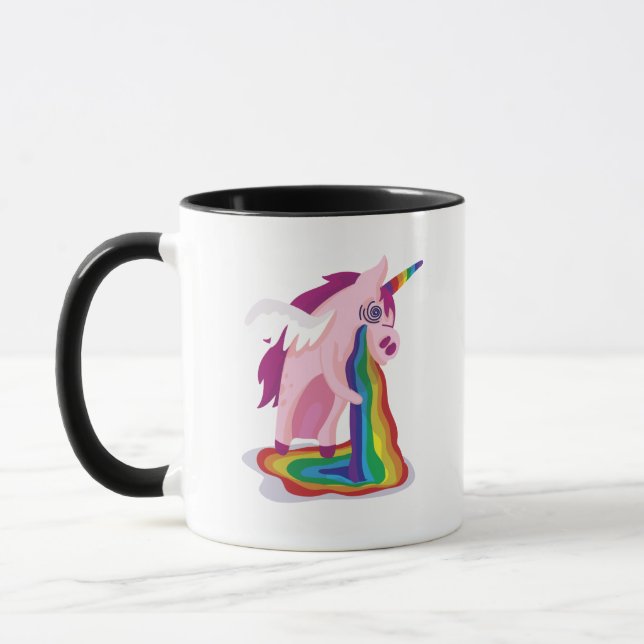 Funny Unicorn Vomiting Rainbows Sick Novelty Gag Mug (Left)