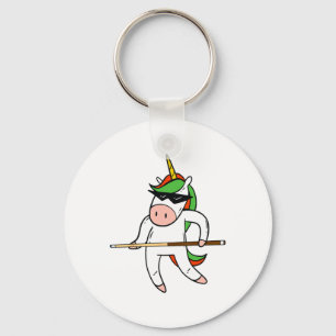 Funny Unicorn Wearing Sungles Playing Billiards Gi Keychain