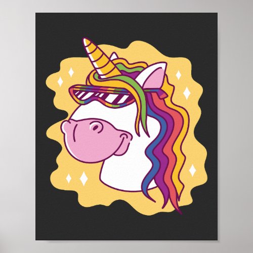 Funny Unicorn with cool sunglasses Design Poster