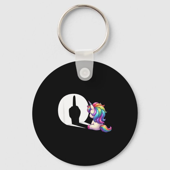Funny Unicorn With Middle Finger Morning Grouch  Keychain (Front)
