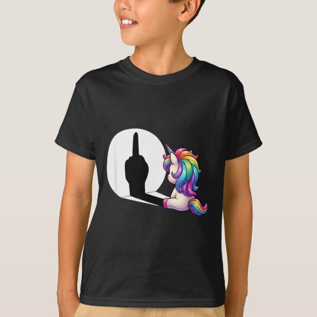 Funny Unicorn With Middle Finger Morning Grouch  T-Shirt (Front)