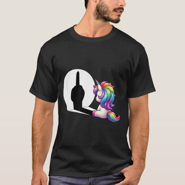 Funny Unicorn With Middle Finger Morning Grouch  T-Shirt (Front)