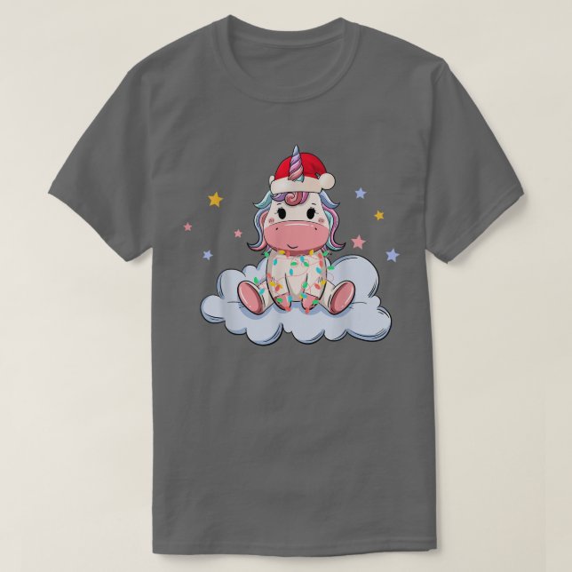 Funny Unicorns Christmas Lights Santa Hat Xmas  T-Shirt (Design Front)