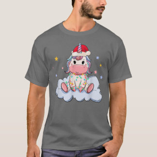 Funny Unicorns Christmas Lights Santa Hat Xmas T-Shirt