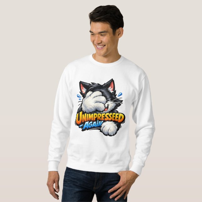 Funny Unimpressed Cat Sweatshirt - Grumpy Meme (Front Full)