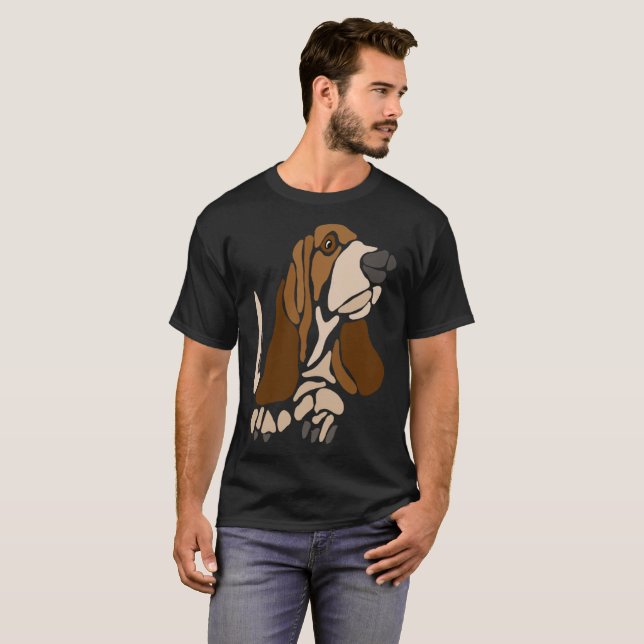 Funny Unique Basset Hound Dog Art T-Shirt (Front Full)