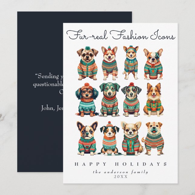 Funny Unique Christmas Humor Fashion Pet Dogs  Holiday Card (Front/Back)