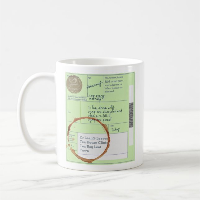 Funny UNIQUE Custom UK TEA Lovers Prescription CUP (Left)