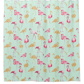 Funny Unique Girly Pink and Gold Funky Flamingo Shower Curtain