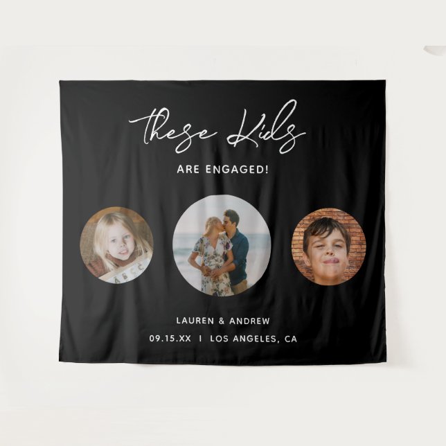 Funny Unique Kids Photo Engagement Party Backdrop (Front (Horizontal))