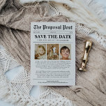 Funny Unique Kids Wedding Newspaper Save the Date Invitation<br><div class="desc">Presenting our Funny Unique Kids Wedding Newspaper Save the Date Invitation! This whimsical and charming design brings a touch of childhood nostalgia to your wedding announcement. Featuring a playful photo of the happy couple as kids, along with witty headlines and creative graphics reminiscent of a newspaper, it's sure to bring...</div>