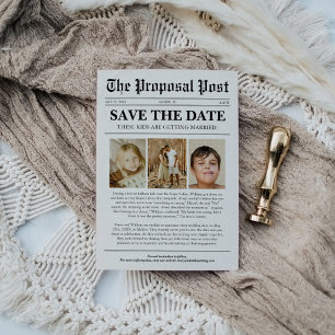 Funny Unique Kids Wedding Newspaper Save the Date Invitation