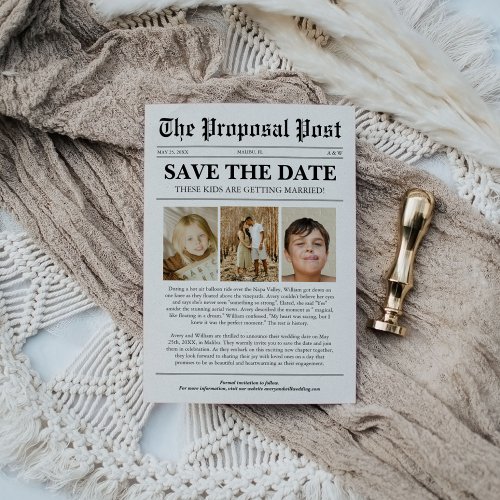 Funny Unique Kids Wedding Newspaper Save the Date Invitation