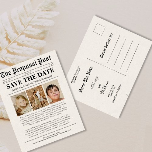 Funny Unique Newspaper Photo Wedding Save The Date Postcard