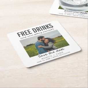 Funny Unique Photo Wedding Save the Date Square Paper Coaster