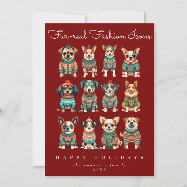 Funny Unique Red Christmas Humor Fashion Pet Dogs  Holiday Card (Front)