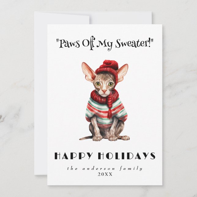Funny Unique Ugly Sweater Humor Pet Cat Christmas  Holiday Card (Front)