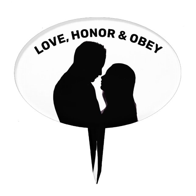 FUNNY UNIQUE WEDDING CAKE TOPPERS LOVE HONOR OBEY (Front)