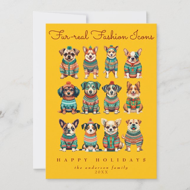 Funny Unique Yellow Christmas Humor Pet Dogs  Holiday Card (Front)
