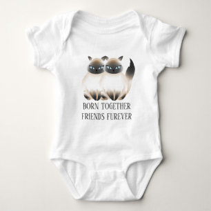 Funny unisex twin cats add text baby bodysuit