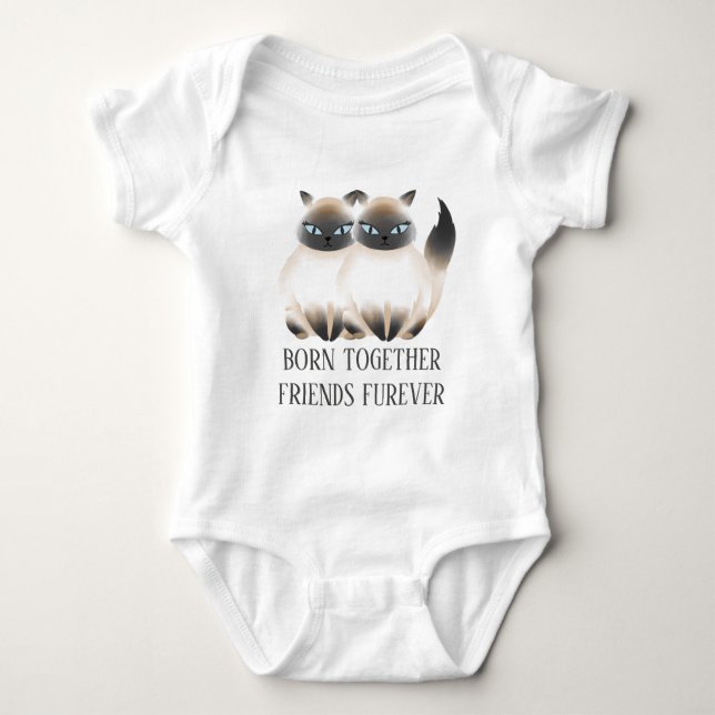 Funny unisex twin cats add text baby bodysuit (Front)