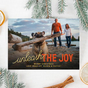 Funny Unleash The Joy Pet Christmas Foil Holiday Card