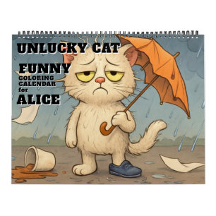Funny Unlucky Cat Coloring Calendar